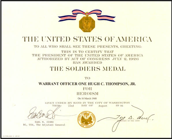 The Soldiers Medal Certificate