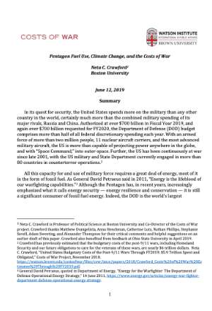 Pentagon Fuel Use, Climate Change and the Costs of War Final article